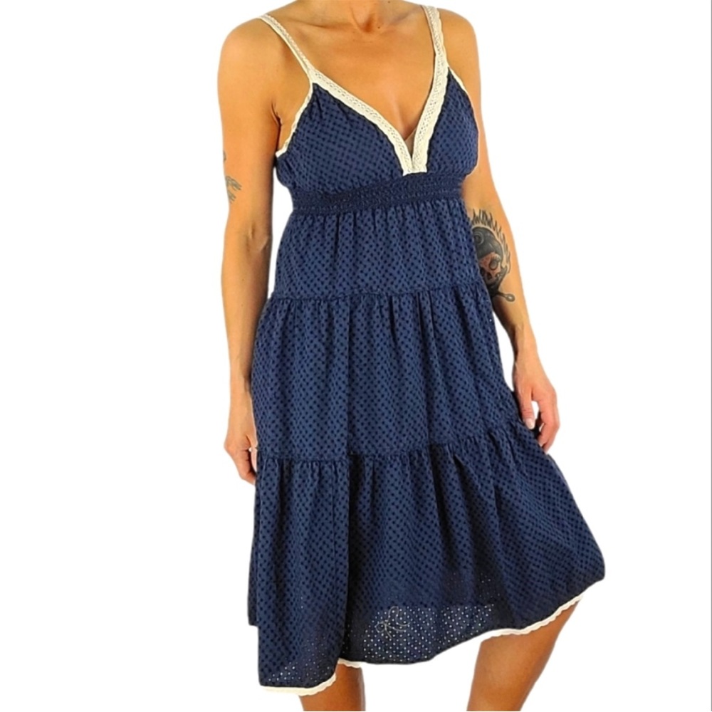 Reef Cotton Lace Knit Midi Dress Size Med Blue
